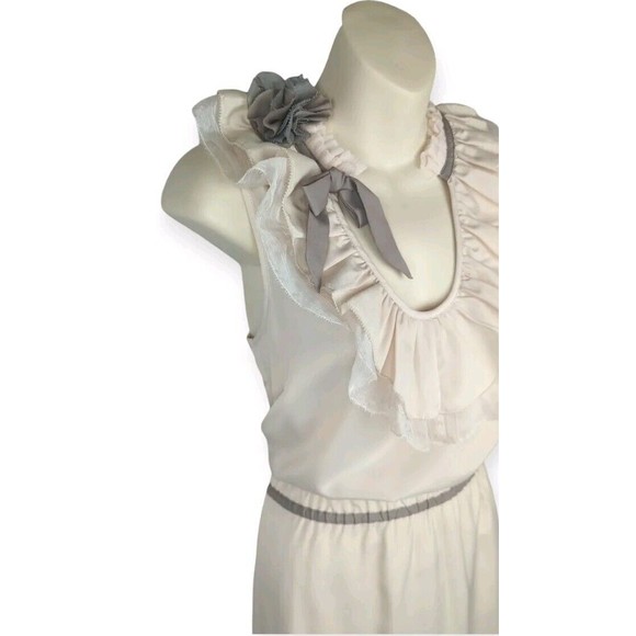 Luluvia Anthropologie Mini Dress Cream White Ruffle High Neck Feminine Evening M - Picture 3 of 5